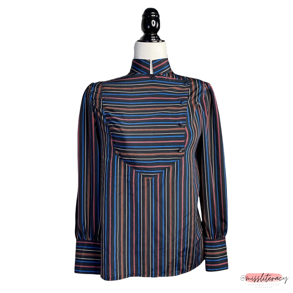❤️ Vintage le STJ Oriental Mockneck Puff Shoulder Longsleeve Blouse [Size M]